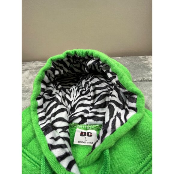 Green Washington DC Mens Large Hoodie With Zebra Print Lining By DC - Picture 9 of 13